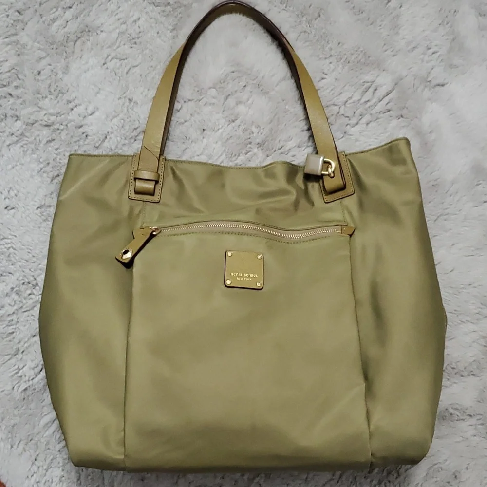 Henri Bendel olive green nylon tote bag
